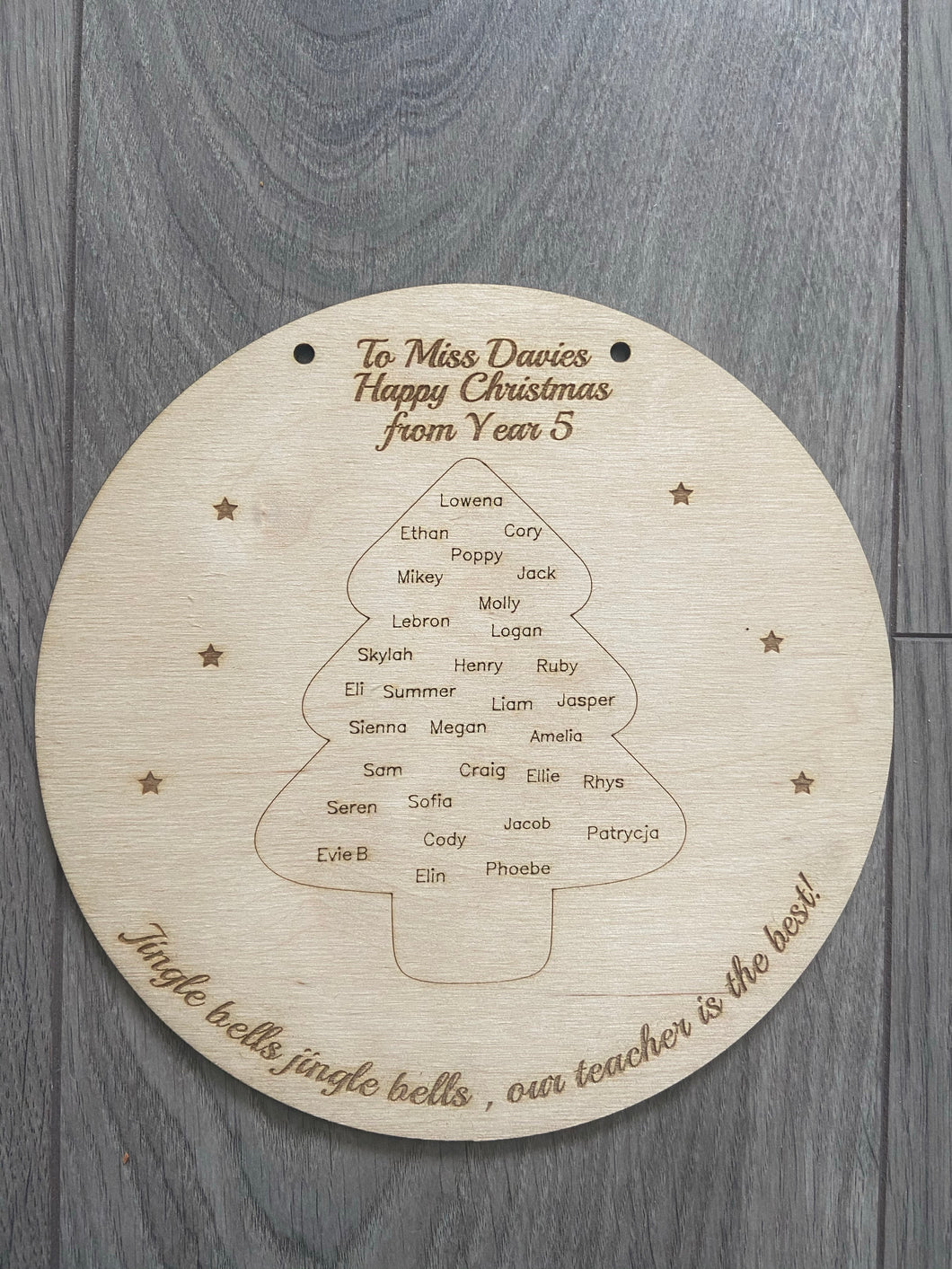 Wooden personalised Christmas tree class plaque - Laser LLama Designs Ltd