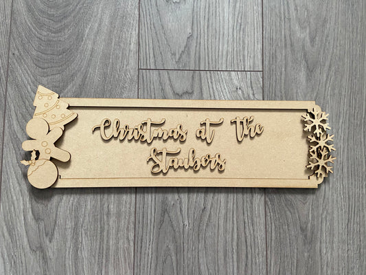 Mdf Christmas street sign personalised inc gingerbread man pudding and tree - Laser LLama Designs Ltd