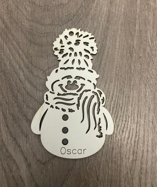 Wooden personalised snowman tree decoration - Laser LLama Designs Ltd