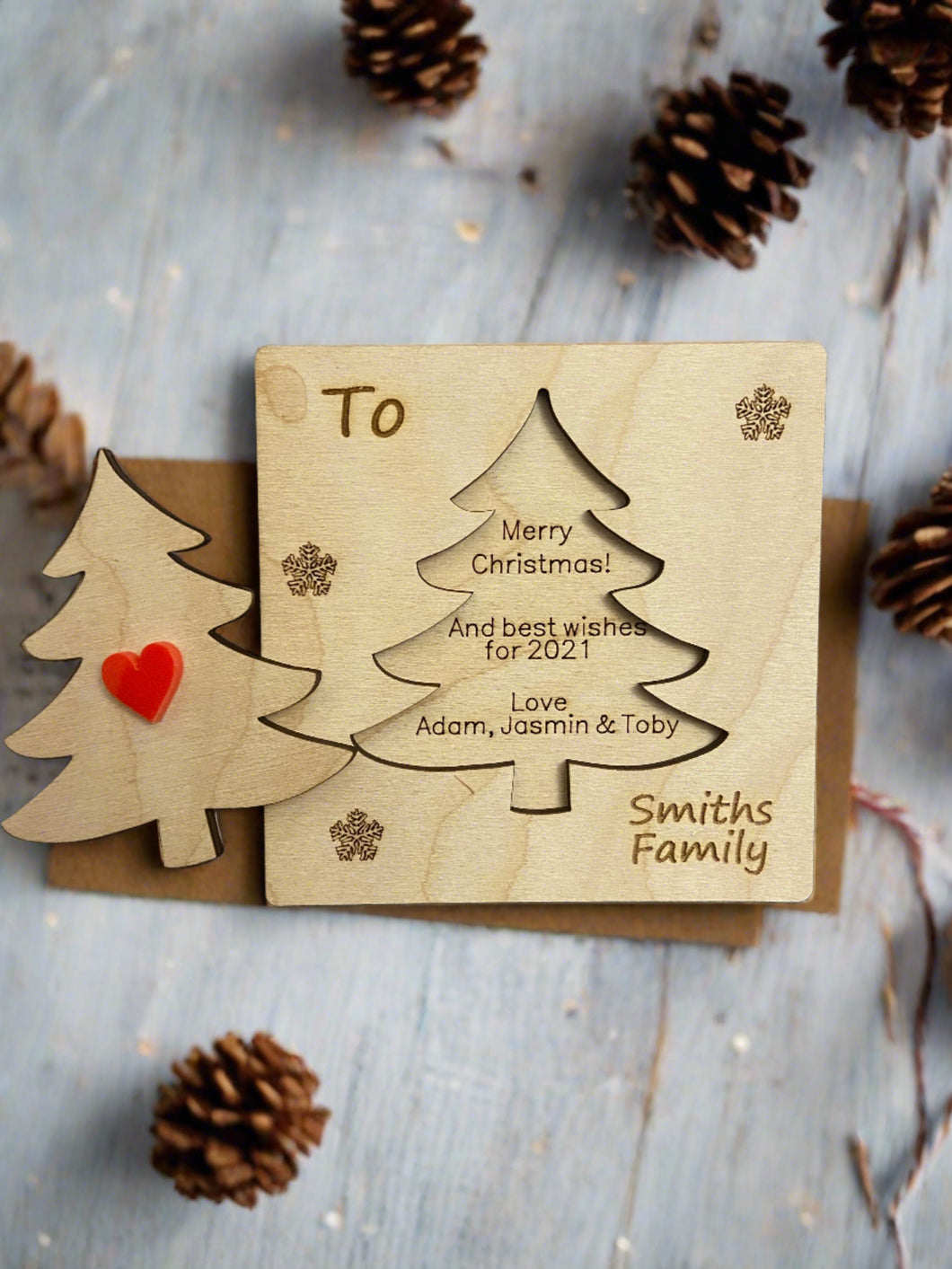 Wooden personalised 3d Christmas tree card - Laser LLama Designs Ltd