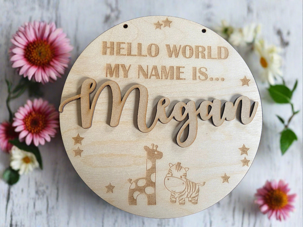 Wooden personalised hello word plaque - Laser LLama Designs Ltd