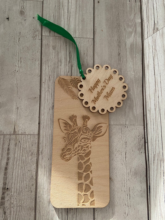 Personalised giraffe bookmark - Laser LLama Designs Ltd