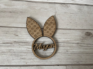 Oak veneer bunny ears hanging decoration - Laser LLama Designs Ltd