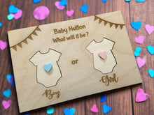 Load image into Gallery viewer, Wooden personalised  baby’s gender reveal wooden card - Laser LLama Designs Ltd
