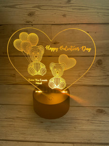 Light up 3D heart with bears display. 9 Colour options with remote! - Laser LLama Designs Ltd