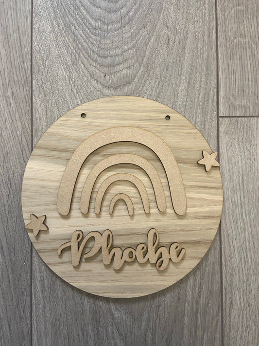 Wooden rainbow layered plaque - Laser LLama Designs Ltd