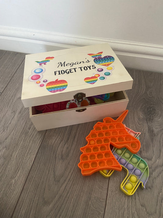 Wooden personalised fidget toy box - Laser LLama Designs Ltd