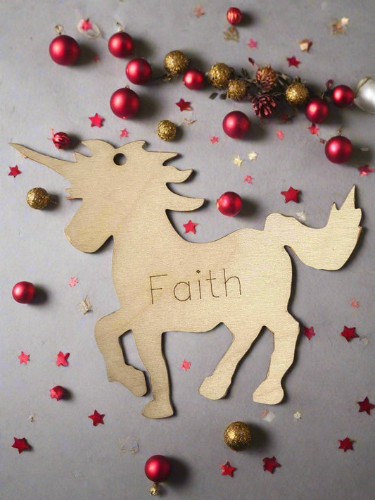 Wooden personalised unicorn bauble - Laser LLama Designs Ltd