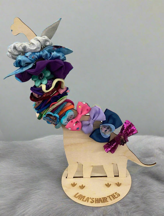 Personalised freestanding hair ties dinosaur stand/holder - Laser LLama Designs Ltd