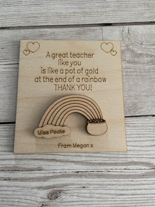 Wooden personalised card for teacher with fridge magnet or keyring - Laser LLama Designs Ltd