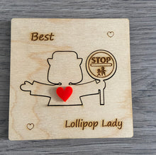 Load image into Gallery viewer, Wooden 3d personalised lollipop lady/man  card - Laser LLama Designs Ltd