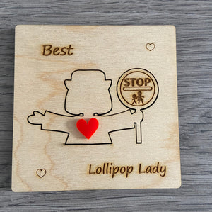 Wooden 3d personalised lollipop lady/man  card - Laser LLama Designs Ltd