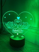Load image into Gallery viewer, Swan couple LED light up display - 9 colours option with remote ! - Laser LLama Designs Ltd