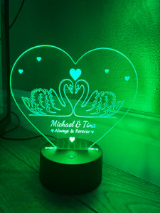 Swan couple LED light up display - 9 colours option with remote ! - Laser LLama Designs Ltd
