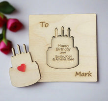 Load image into Gallery viewer, Wooden 3d personalised birthday card - cake - Laser LLama Designs Ltd