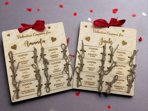 Wooden personalised valentine coupons - Laser LLama Designs Ltd