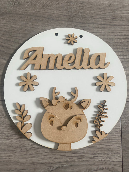 Personalised wooden children floral name plaque - Laser LLama Designs Ltd