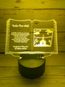 Light up 3D  open book christening gift display. 9 Colour options with remote! - Laser LLama Designs Ltd