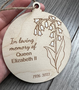 Wooden Lily of the valley memorial queen bauble - Laser LLama Designs Ltd
