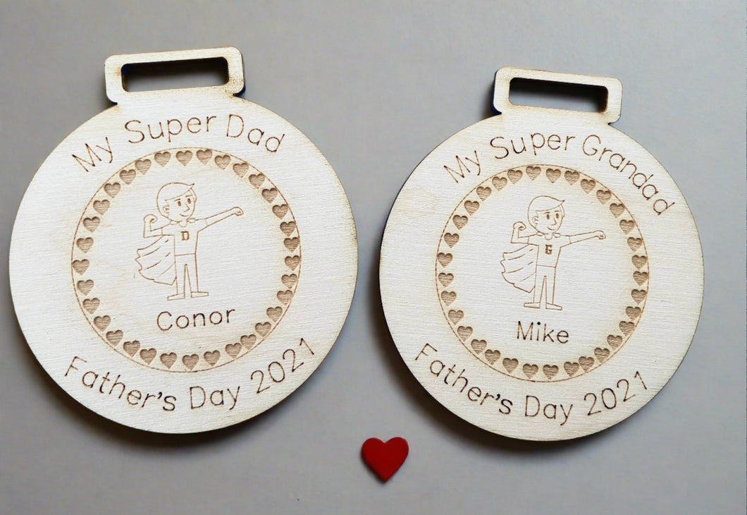 Wooden personalised Father’s Day medal - Laser LLama Designs Ltd