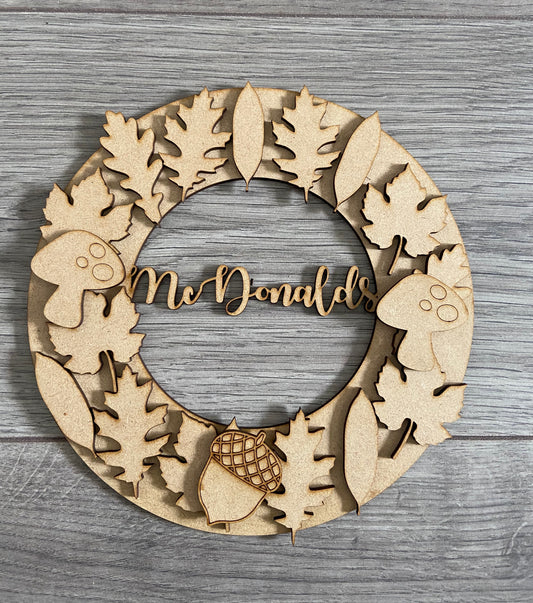 Personalised autumn wreath - Laser LLama Designs Ltd
