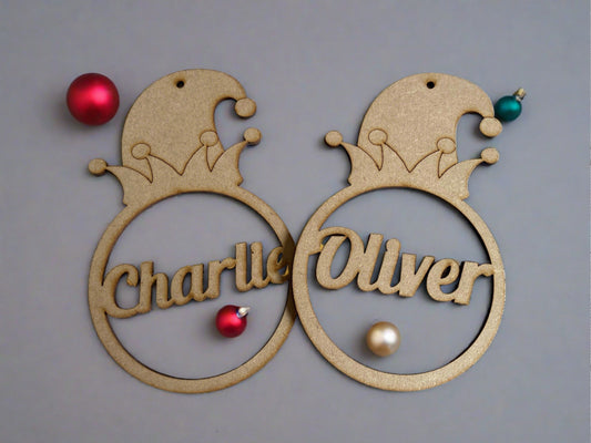 Personalised mdf elf hat bauble - Laser LLama Designs Ltd
