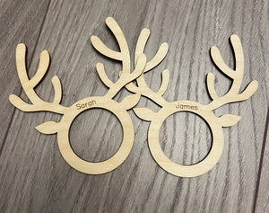 Wooden personalised Christmas antler napkin ring - Laser LLama Designs Ltd