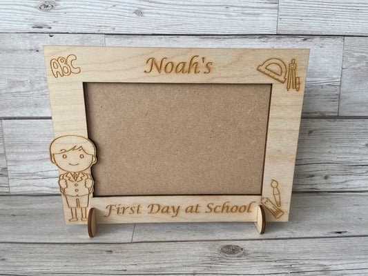Personalised wooden first day at school photo frame - Laser LLama Designs Ltd