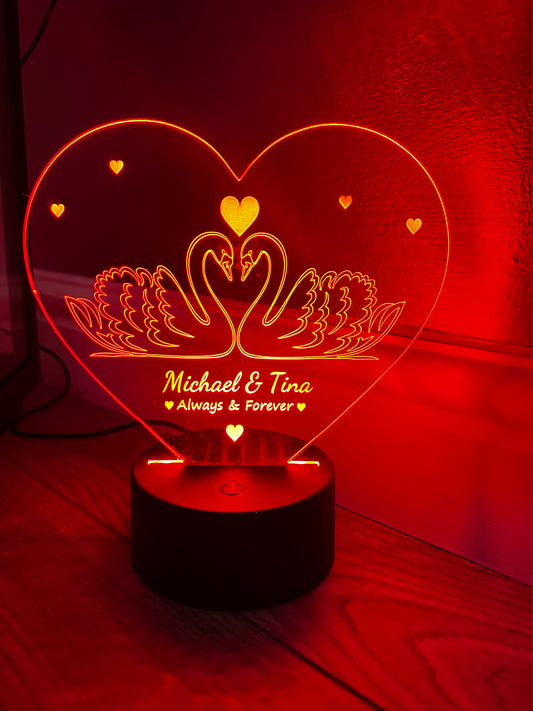 Swan couple LED light up display - 9 colours option with remote ! - Laser LLama Designs Ltd