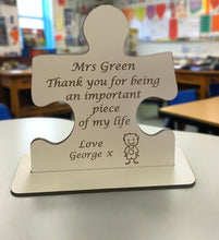 Load image into Gallery viewer, Wooden personalised puzzle shape for teacher - Laser LLama Designs Ltd