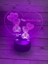 Load image into Gallery viewer, Light up 3D heart with bears display. 9 Colour options with remote! - Laser LLama Designs Ltd