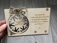 Load image into Gallery viewer, Wooden personalised card with tree bauble decoration - Laser LLama Designs Ltd