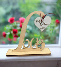 Load image into Gallery viewer, Freestanding wooden love sign with hanging heart - Laser LLama Designs Ltd