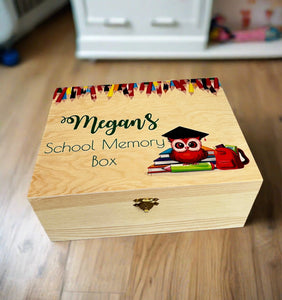 Wooden personalised school memory box - Laser LLama Designs Ltd