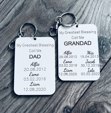 Wooden personalised greatest blessing keyring Father’s Day - Laser LLama Designs Ltd