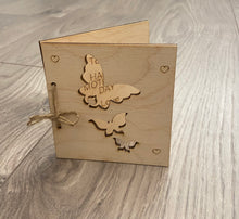 Load image into Gallery viewer, Wooden personalised folding card -4 designs - Laser LLama Designs Ltd