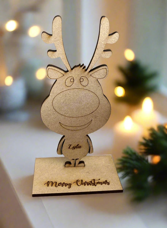 Wooden freestanding reindeer with a base - Laser LLama Designs Ltd