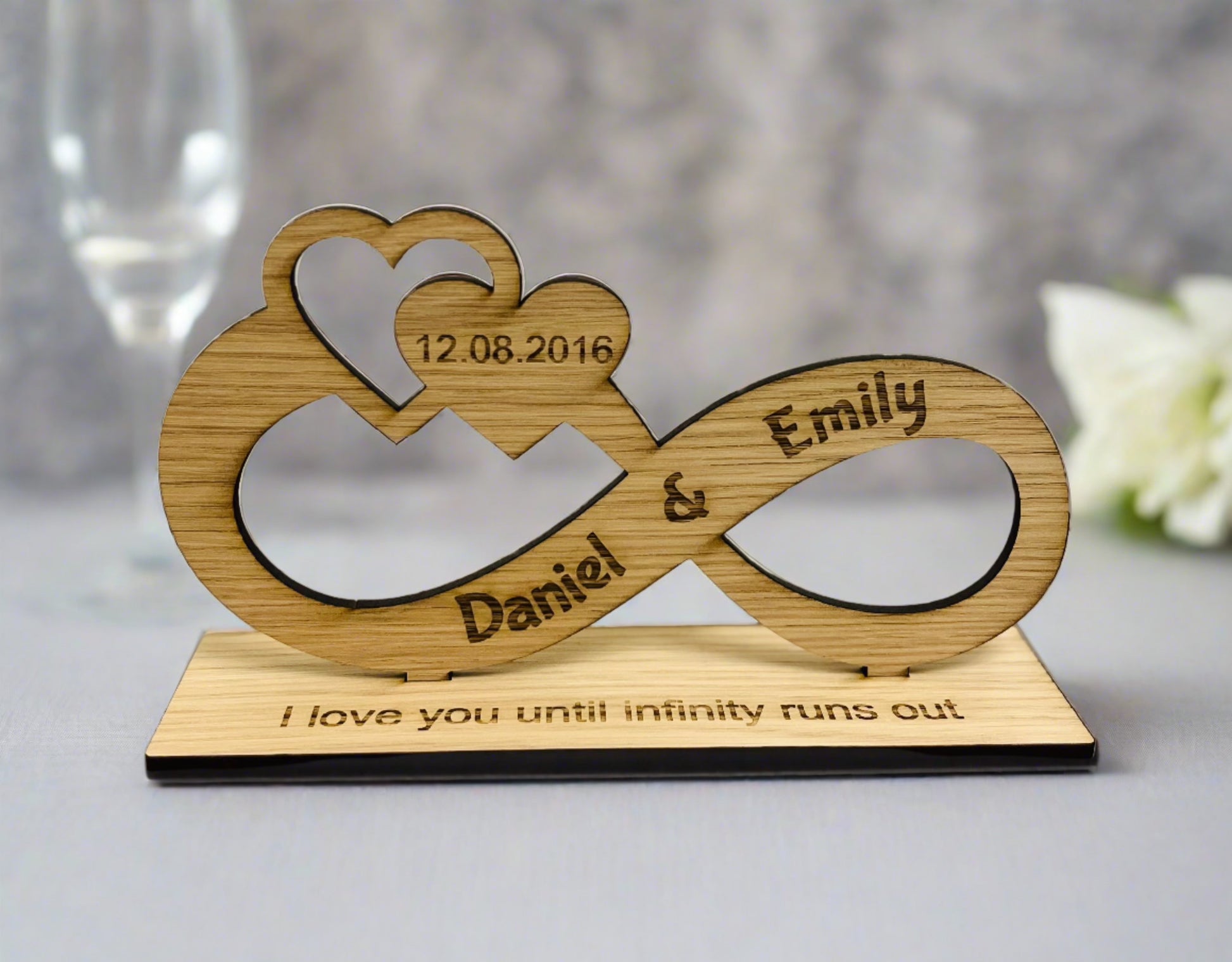 Infinity Sign Clay Oak veneer personalised infinity sign