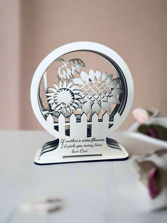 Wooden personalised 4 piece 3d flower decoration - Laser LLama Designs Ltd