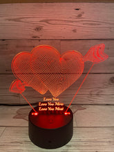 Load image into Gallery viewer, Light up 3D  heart with arrow display. 9 Colour options with remote! - Laser LLama Designs Ltd
