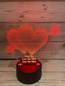 Light up 3D  heart with arrow display. 9 Colour options with remote! - Laser LLama Designs Ltd