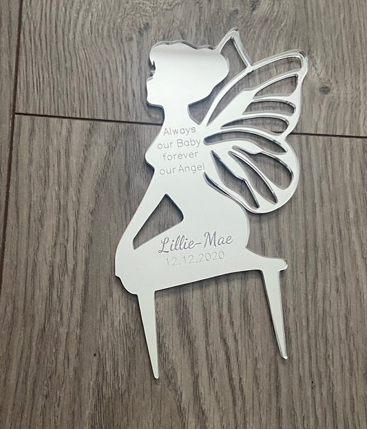 Beautiful silver mirrored acrylic fairy garden/grave marker - Laser LLama Designs Ltd