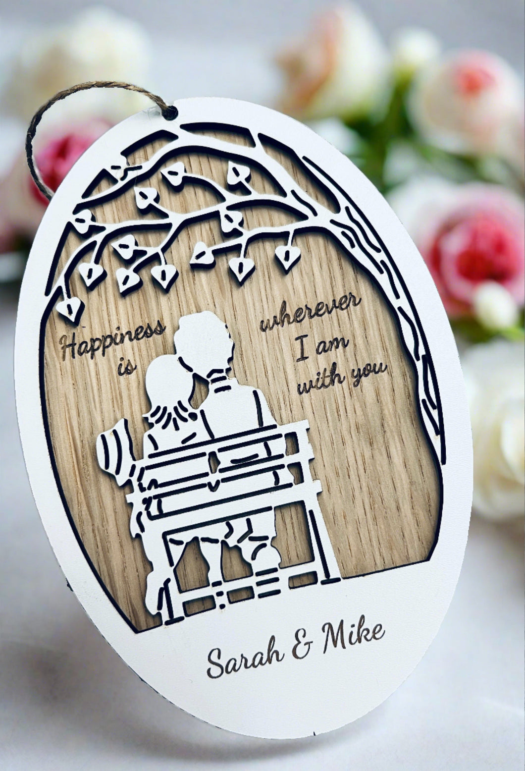 Wooden personalised happiness couple plaque - Laser LLama Designs Ltd