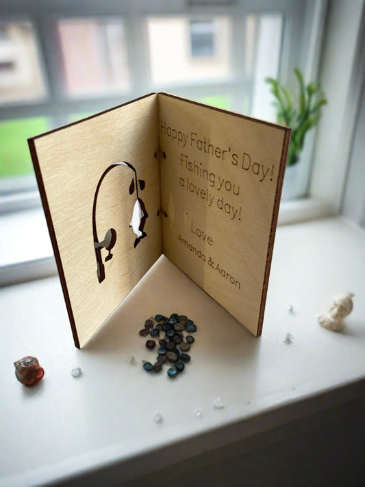 Wooden personalised fishing card - Laser LLama Designs Ltd