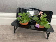 Load image into Gallery viewer, Black acrylic personalised bench for flower pots with baby’s feet - Laser LLama Designs Ltd