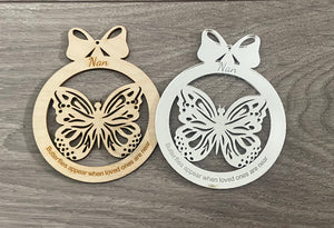 Butterfly personalised bauble - wooden or acrylic - Laser LLama Designs Ltd