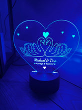 Load image into Gallery viewer, Swan couple LED light up display - 9 colours option with remote ! - Laser LLama Designs Ltd