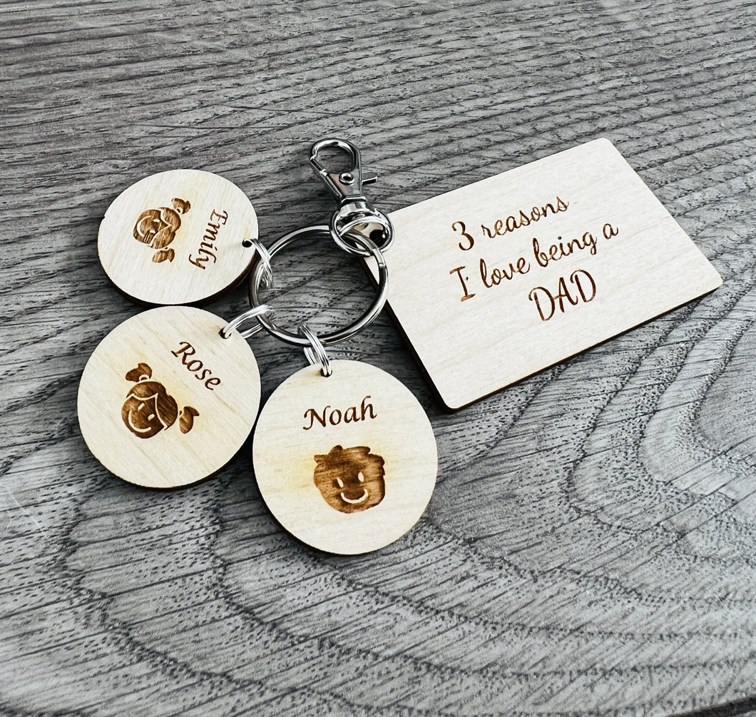 Wooden personalised reasons for being a dad keyring - Laser LLama Designs Ltd