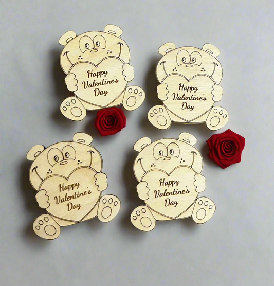 Wooden Valentine’s Day bear - Laser LLama Designs Ltd