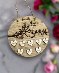 Oak veneer personalised family tree plaque - Laser LLama Designs Ltd